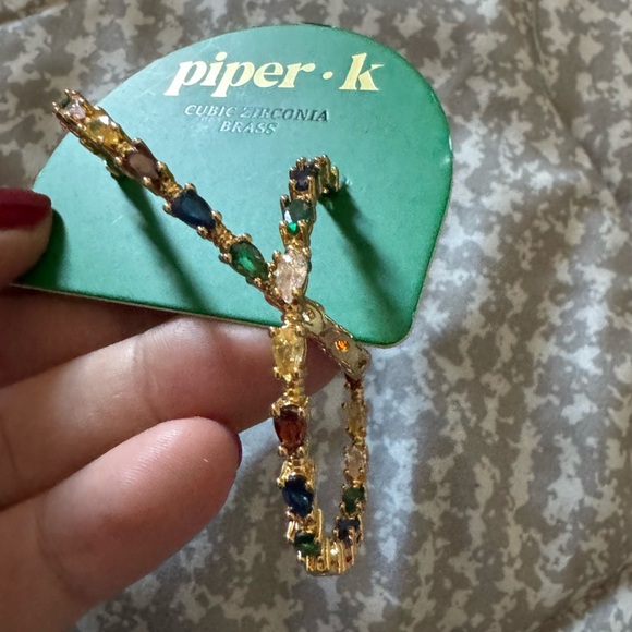 Piper Gold Hoops Earrings with Colorful Stones - Picture 3 of 4